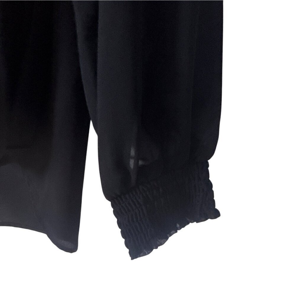 Black Pleione Womens Draped Blouse 1X Polyester With Smocked Cuffs - Picture 7 of 7